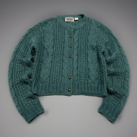 Forenza Sweaters - Forenza Womens Forest Green Cable Knit Button Chunky Mohair Cardigan Sweater S